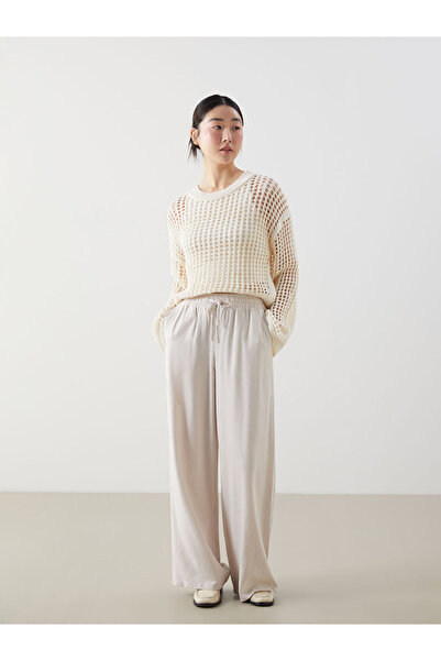 LC Waikiki Beige Elastic Waist Linen Blend Women's Trousers