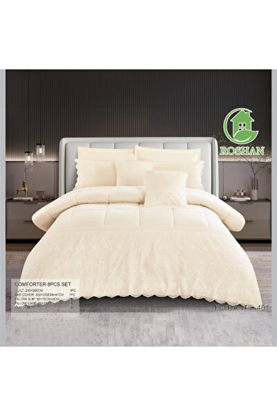 ROSHAN غطاء سرير فاخر مزدوج من الدانتيل، 8 قطع