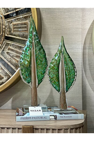 YASAR CONCEPT Silvanis Cam Yaprak Obje Set Yeşil 30, 41 Cm
