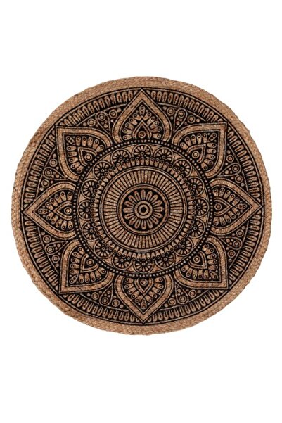 Davida Dreams Rug, round, geometric lines, rustic, jute, beige with black, diameter 80 cm