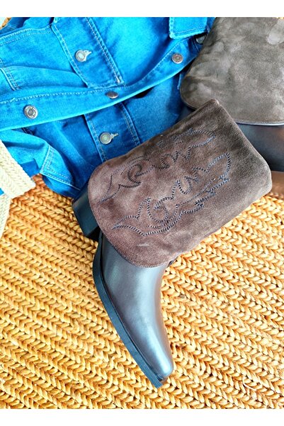 Of&Off KADIN HAKİKİ DERİ UZUN-KISA DETAYLI ÇİZME