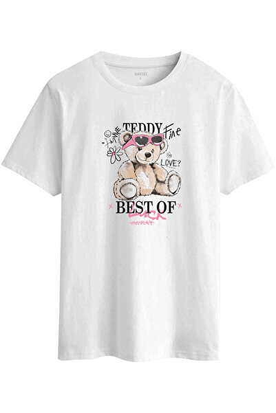 DK DAKSEL 'Best Friend' Teddy Bear Printed 2-Piece T-Shirt Combination + Drawing Cat Pattern Bag Gift Set |