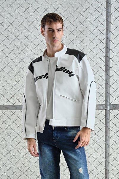 GIESTO Motorcycle White Leather Jacket
