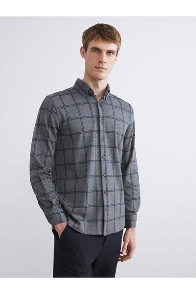 LC Waikiki Cămașă pentru bărbați în carouri cu mânecă lungă, gri, cu croiala ...