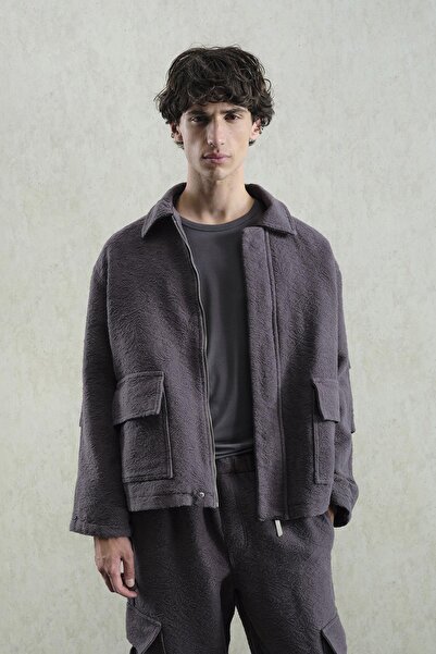 GIESTO Gray Jacket with Jacquard Pattern