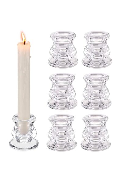 Generic Brand REVHQ 6pcs Glass Candle Holder Taper Glass Candlestick Holders ...