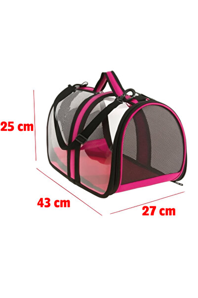 AlaPet Royal Milano Şeffaf Kedi Köpek Taşıma Çantası (44X27X22CM) Güneşe Dayanıklı Pembe Renkli Çanta