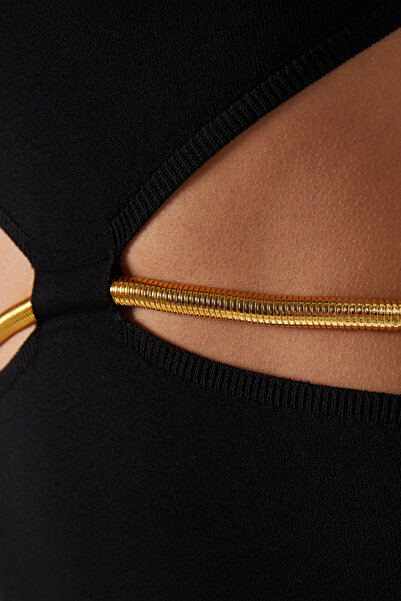 Elisabetta Franchi Zincir Detaylı, Yırtmaçlı Maxi Jersey Elbise