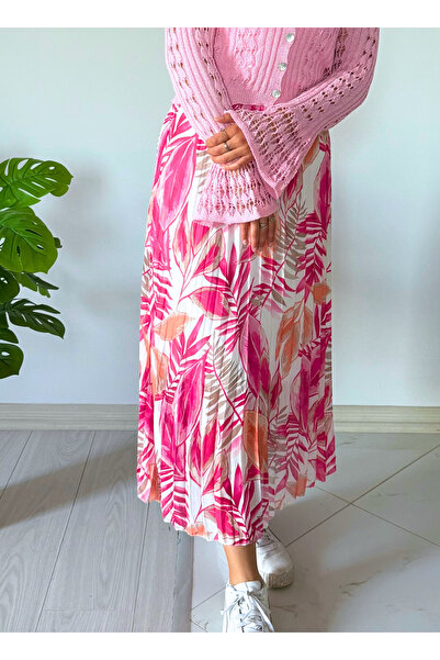 Yarın Ne Giysem PEMBE ÇİÇEKLİ PİLELİ ETEK