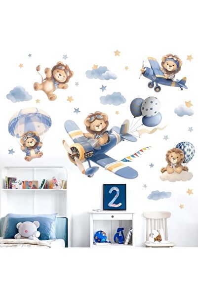 Generic Brand Airplane Animals Wall Stickers - Hot Air Balloon Lion Clouds Wa...