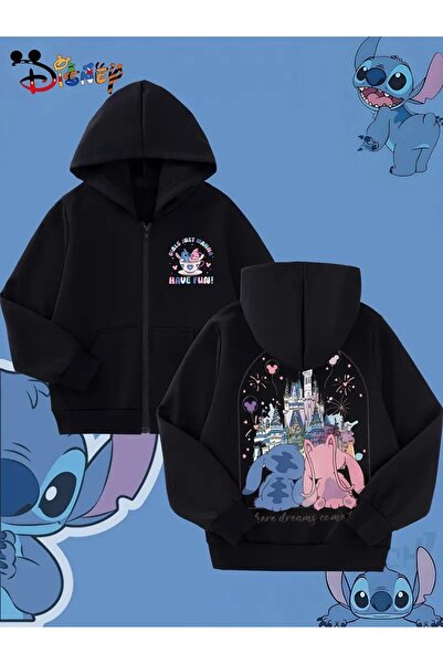 CLASİVA سترة للأطفال بسحاب وغطاء للرأس مع طباعة ستيتش بتصميم عصري