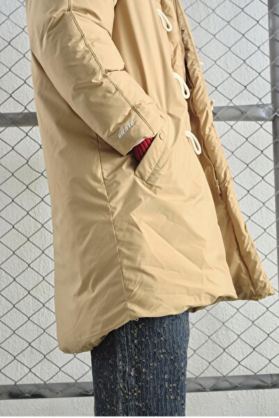 GIESTO Hooded Long Puffer Beige Coat