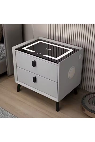 victiny Dark Gray Smart Bedside Table, multifunctional, wireless charging, LED lights, USB, Bluetooth speake