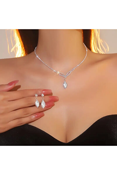 Estilo Lingerie Gümüş Kaplama Dora Kolye Küpe Takı Seti, Hediye Takı Seti, An...