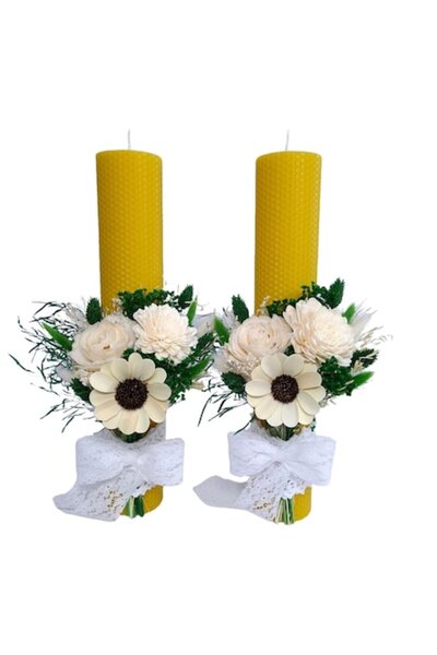 OEM Lumânări de ceară pentru nuntă/ceremonie, decorate cu flori, H35/D6 cm, g...