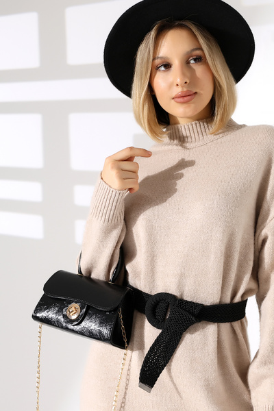 BALANZ Black Women's Chain Strap Small Bag - Crossbody Shoulder Bag and Handbag