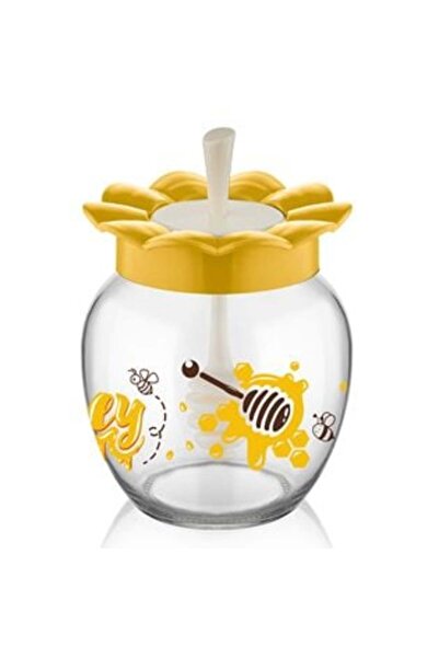 OEM Glass Jar with Yellow Flower Lid & Honey Spoon 370 ml