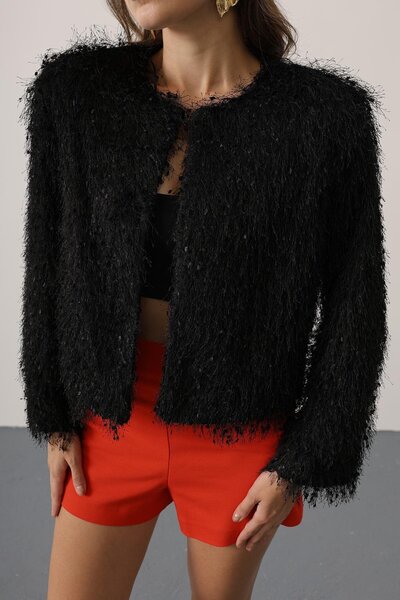 İldies store Püsküllü ışıltılı siyah ceket yeni