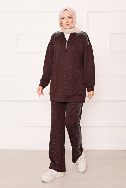 EBRUTESETTÜR Half Zippered Double Suit with Sprinkled Stones