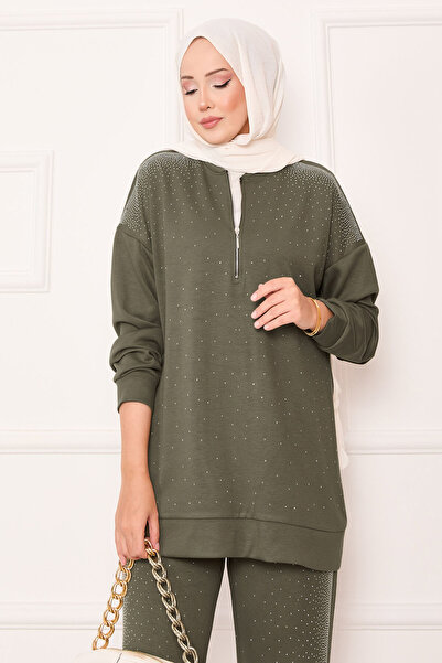 EBRUTESETTÜR Half Zippered Double Suit with Sprinkled Stones