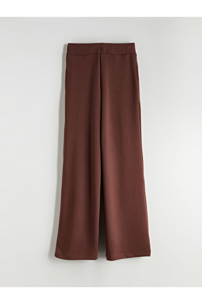 LC Waikiki Καφέ ελαστικό στη μέση φαρδύ πόδι γυναικείο παντελόνι