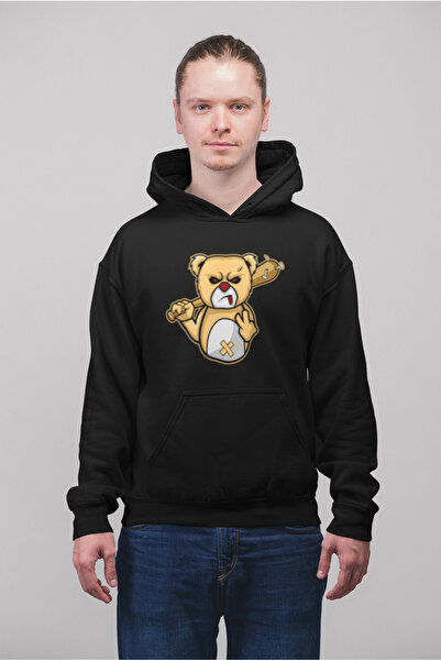 MG سترة رياضية بقلنسوة من القطن مطبوع عليها ANGRY BEAR بأكمام طويلة وثلاثة خيوط