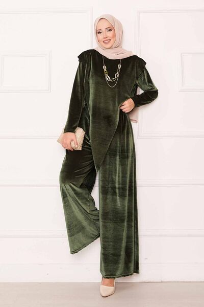 EBRUTESETTÜR Velvet Suit with Asymmetrical Detail on the Front