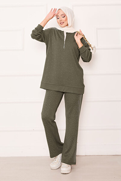 EBRUTESETTÜR Half Zippered Double Suit with Sprinkled Stones