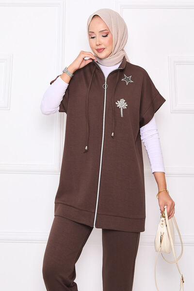 EBRUTESETTÜR Stone Embroidered Zippered Vest Set