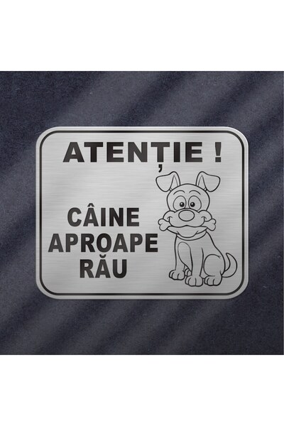 OEM Semn de avertizare pentru câini, ABS gravat, 12X10 cm, Argintiu mat