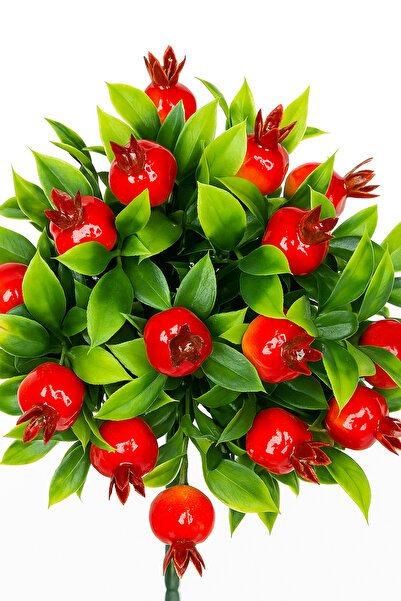 etxShop باقة زهور اصطناعية مع أوراق كثيفة وثمار خضراء 35 سم، ثمرة رمان اصطناعية