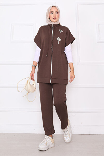 EBRUTESETTÜR Stone Embroidered Zippered Vest Set