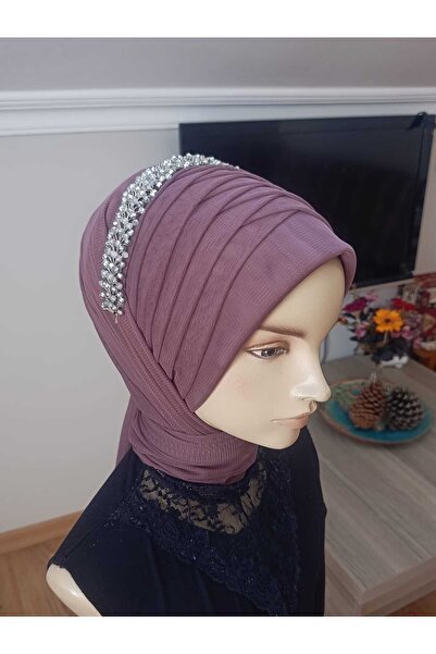 BERKE TUHAFIYE AKSESUAR وشاح جاهز بلون الورد المجفف مع إكسسوارات، نمط وشاح أم...