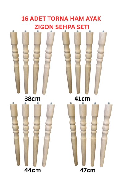 HAMADEX 38–41–44–47 cm Ham Torna Ahşap Ayak Zigon Sehpa Ayağı 4 lu 16 Adet Ay...