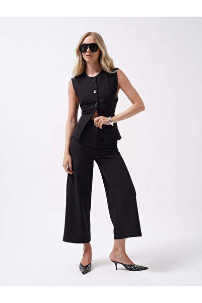 Maxi modena Wide Leg Midi Length Black Trousers - 40
