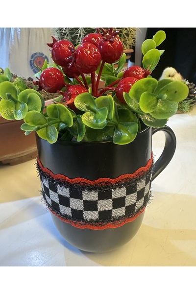 Marrone Gift Mug Vase Checkered Ribbon with Kokina