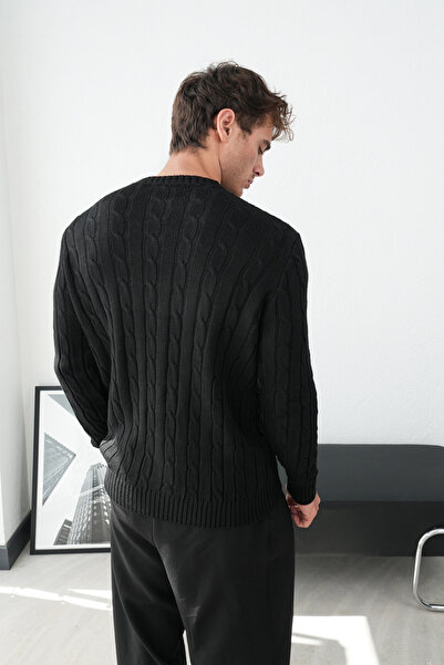 İLKCET MODA Crew Neck Black Hair Knit Men's Sweater