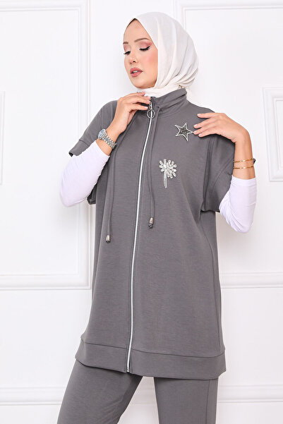 EBRUTESETTÜR Stone Embroidered Zippered Vest Set