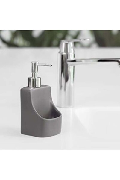 Silver Star Liquid Soap Dispenser with Sponge Holder Ceramic Gray 9 x 8.5 x 11.5 cm