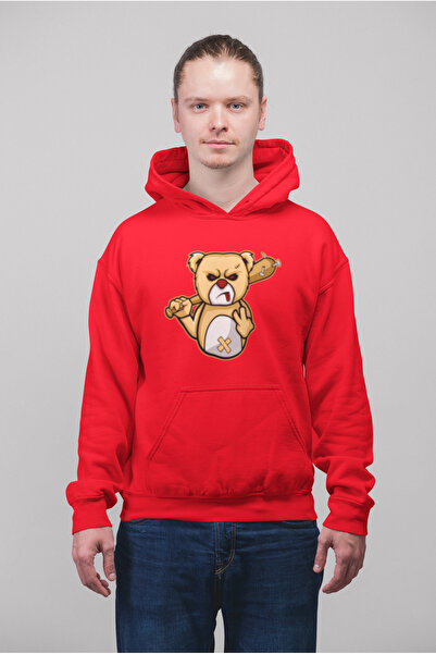 MG سترة رياضية بقلنسوة من القطن مطبوع عليها ANGRY BEAR بأكمام طويلة وثلاثة خيوط