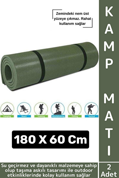 Wintoup Dayanıklı Kamp Outdoor Yoga Pilates Su Geçirmez 12 Mm Kalın Köpük 180 X 60 Cm Askeri Haki Mat 2 Adet