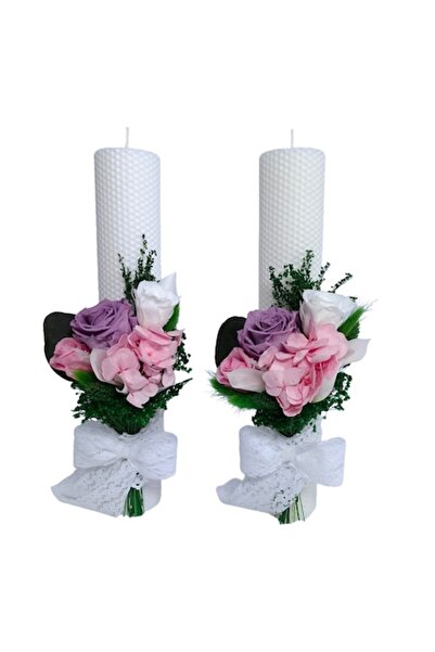 OEM Wedding/christening candles with wax, decorated with preserved flowers, H...