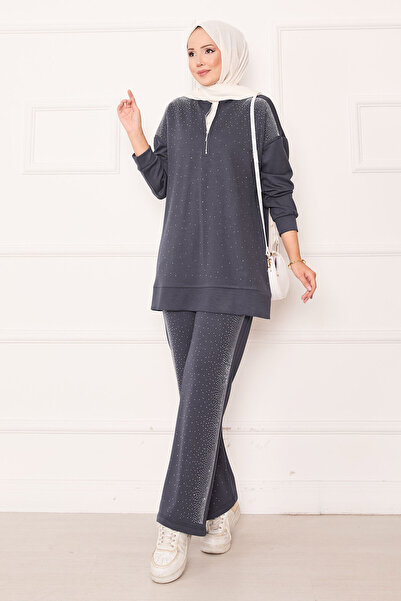 EBRUTESETTÜR Half Zippered Double Suit with Sprinkled Stones