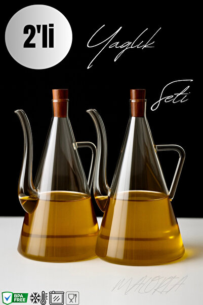 Maloria 2'li 500ml Mantar Kapaklı Şeffaf Cam Yağdanlık Tasarım Borosilikat Ca...