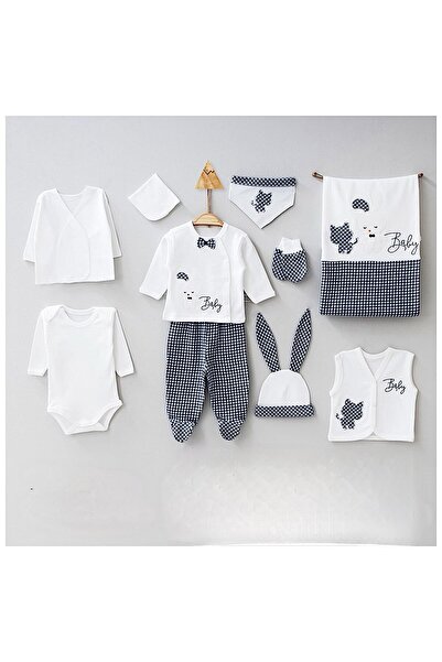 MİLAYS LİFE HOME COLLECTİON 0-3 Months Boy Babies Organic Cat Embroidered Set of 10