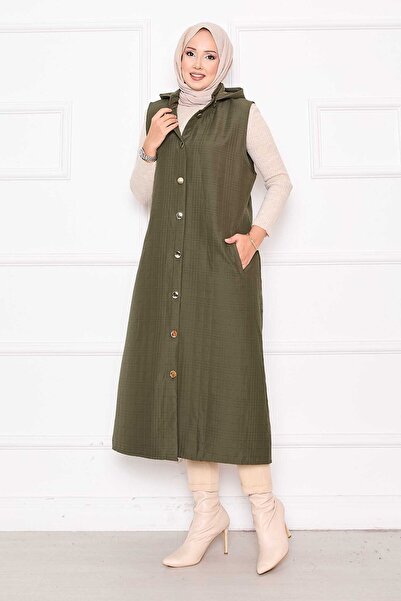 EBRUTESETTÜR Buttoned & Hooded Long Quilted Vest
