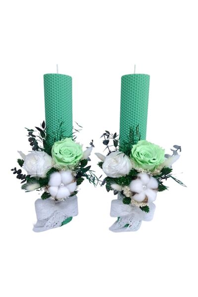 OEM Lumânări de nuntă din ceară, decorate cu trandafiri conservați și flori u...