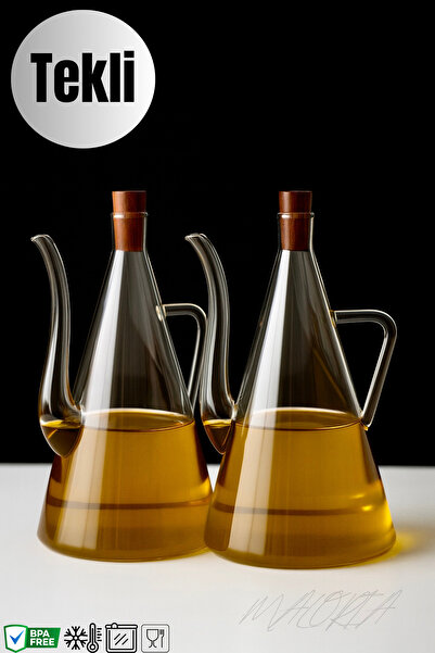 Maloria 500ml Mantar Kapaklı Şeffaf Cam Yağdanlık Tasarım Borosilikat Cam Zey...