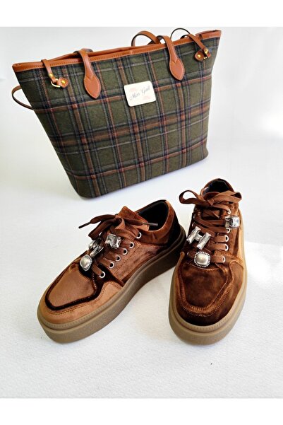 Of&Off Women's Genuine Leather Shoes with Velvet Detail