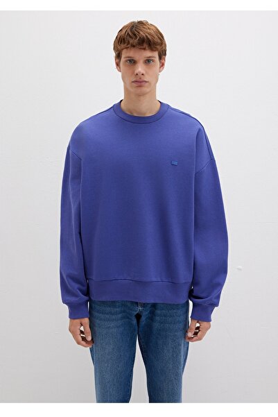 Mavi silikon logo baskılı oversiz (geniş kesim) sweatshirt